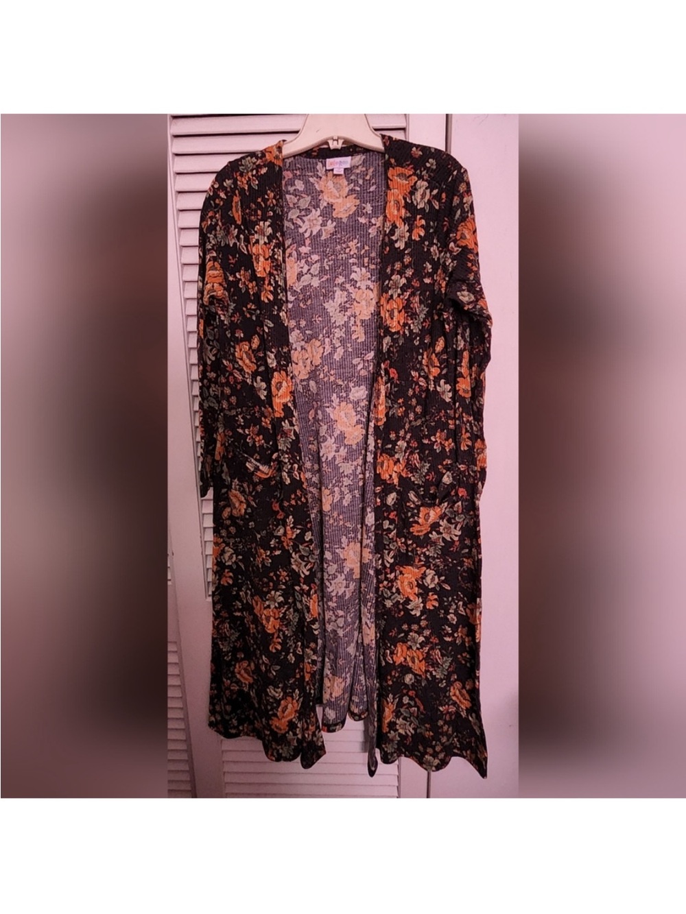 LuLaRoe Black Kimono with Orange Floral Pattern